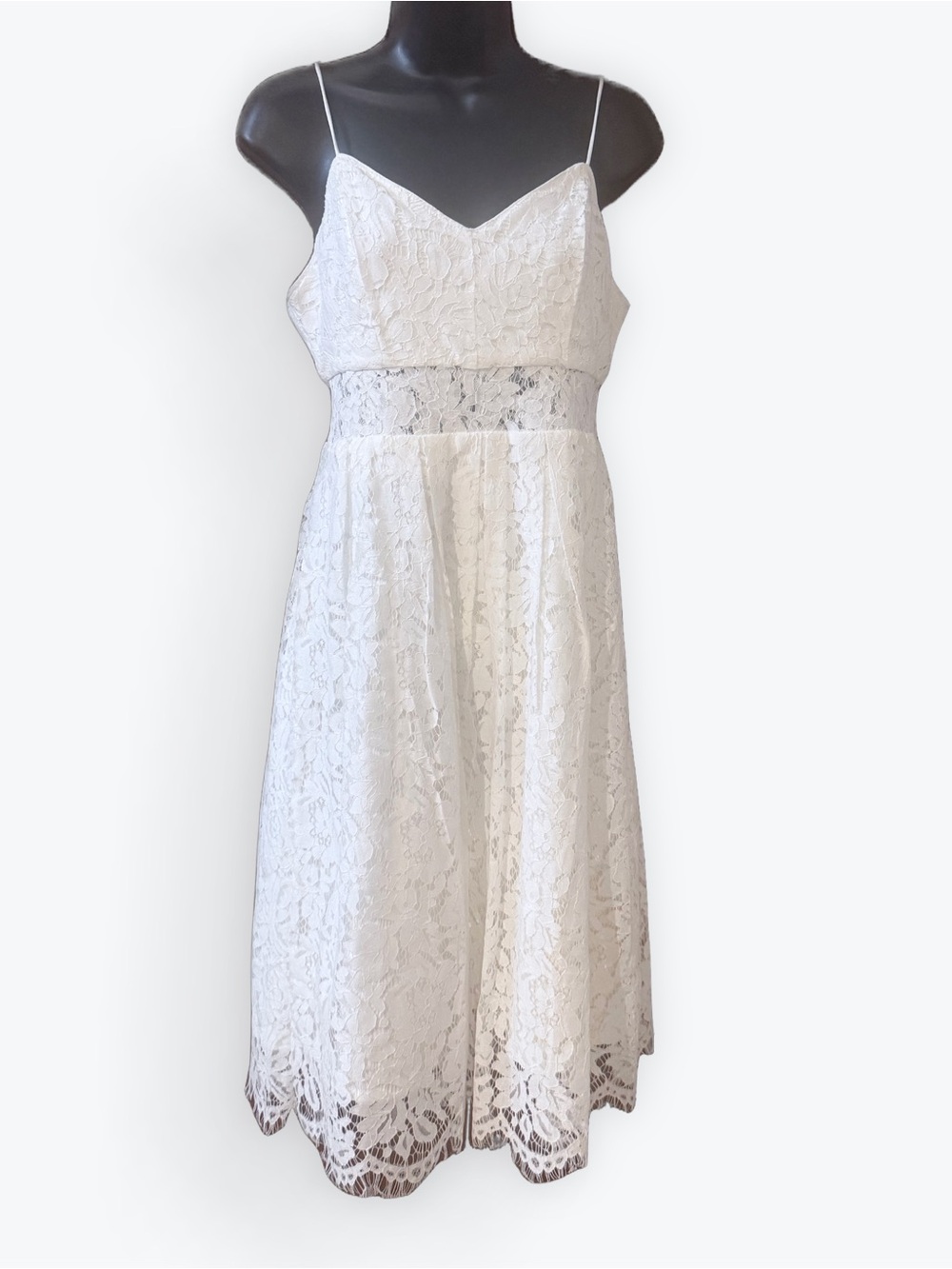 Lace Spaghetti Strap Midi Dress - White